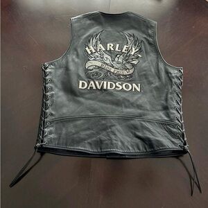 Harley-Davidson Black Leather Vest with Embroidered Logo